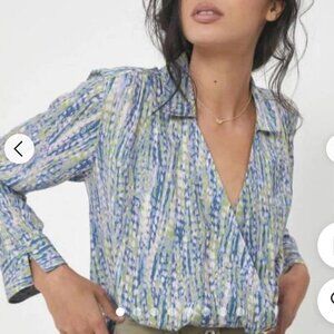 Pilcro Anthropologie Tisha Surplice Wrap Abstract Collared Blouse Top S